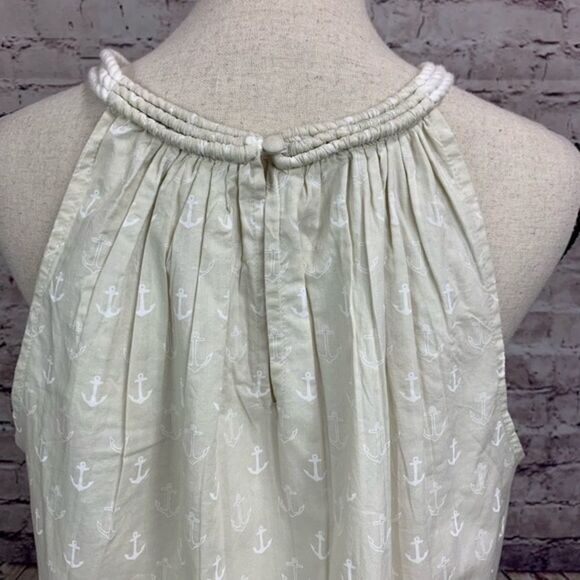 J. CREW Sleeveless Halter Tank Top Blouse Anchor Print Tan White - Picture 6 of 14